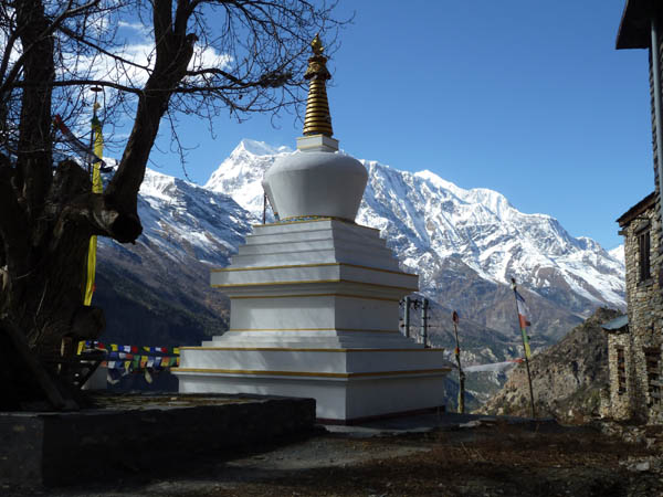 22 Annapurna III and Gangapurna with a stupa in Gyaru village