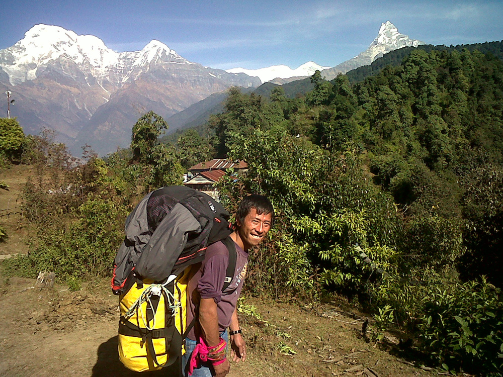 04 Annapurna South (left) and Machhapuchhre (right) with Rajendra