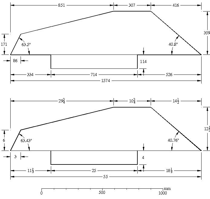Baseboard dimensions of the Bertolotti virginal without the case sides